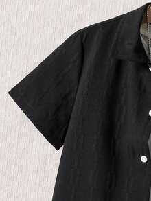 SHEIN 2pcs Tween Boy Fashion Versatile Single-Breasted Short Sleeve Shirt And Casual Pocket Shorts Set - Black - View 6