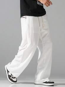 VIVINTIMO Pantalones casuales versátiles de uso diario con cintura con cordón y bolsillos para hombres - Blanco - Ver 6