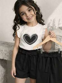 Summer Set For Girls Cute Heart 3 Pieces - Black - View 3