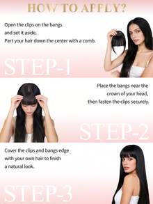 Tóc mái kẹp 100% tóc thật, màu đen tuyền, kiểu tóc mái giả có phần thái dương, dành cho nữ, thích hợp sử dụng hàng ngày. - S1 - Xem 4