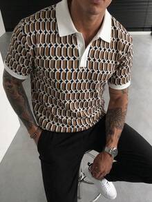 Manfinity Homme 男士格纹提花 Polo 衫，时尚男士衬衫，适合外出、派对、聚会、街头风等各种场合，包括高端休闲、日常休闲、周末旅行、户外活动、探险旅行、轻松的工作环境或半正式场合。也是送给男友/丈夫、周年纪念/生日、派对、圣诞节和新年等场合的理想礼物。 - 彩色 - 查看 4