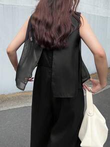 FRIFUL 女款純色圓領休閒優雅連身褲，適合日常穿著，夏季女士早午餐黑色連身褲 - 黑色 - 查看 2