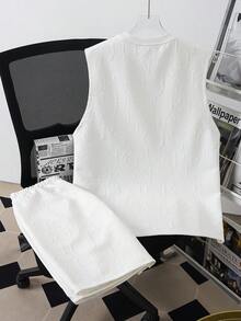 Manfinity Joysei Men's Letter Jacquard Tank Top And Shorts Casual Set - White - View 3