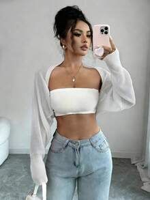 Rafferiza Cárdigan corto de unicolor versátil y casual - Blanco - Ver 5