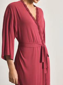 Ocili Comfortable Lace Robe For Women - Burgundy - View 5