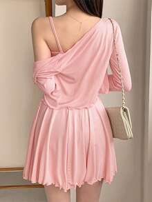 DAZY Women's Plain And Simple Daily Wear Two-Piece Set Lounge Sets For Women - Pink - View 8