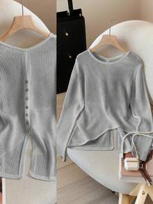GlowEve Nueva llegada Suéter tejido de colores mixtos de moda europea y americana - Gris Claro - Ver 1
