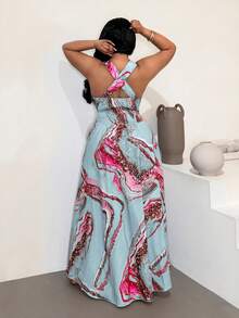 Maweii Plus Size Sleeveless Casual Vacation Fashionable Printed Sexy Dress - Multicolor - View 3