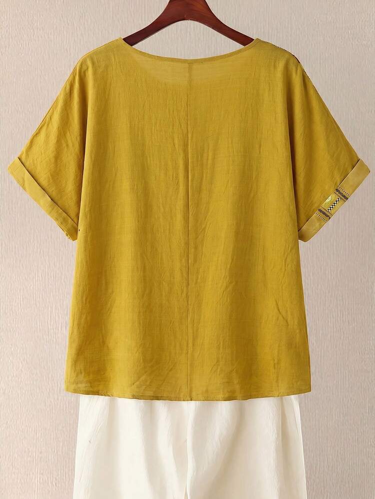 Plus Size Women Geometric Pattern Short Sleeve Loose Casual Shirt Summer Tops Summer Outfits Spring Clothing Spring Outfit Festival Outfits For Women Vacation Outfits Women Holiday Outfits For Women Summer Holiday Outfits Country Style For Women Zanzea  Zanzea Blouses For Women