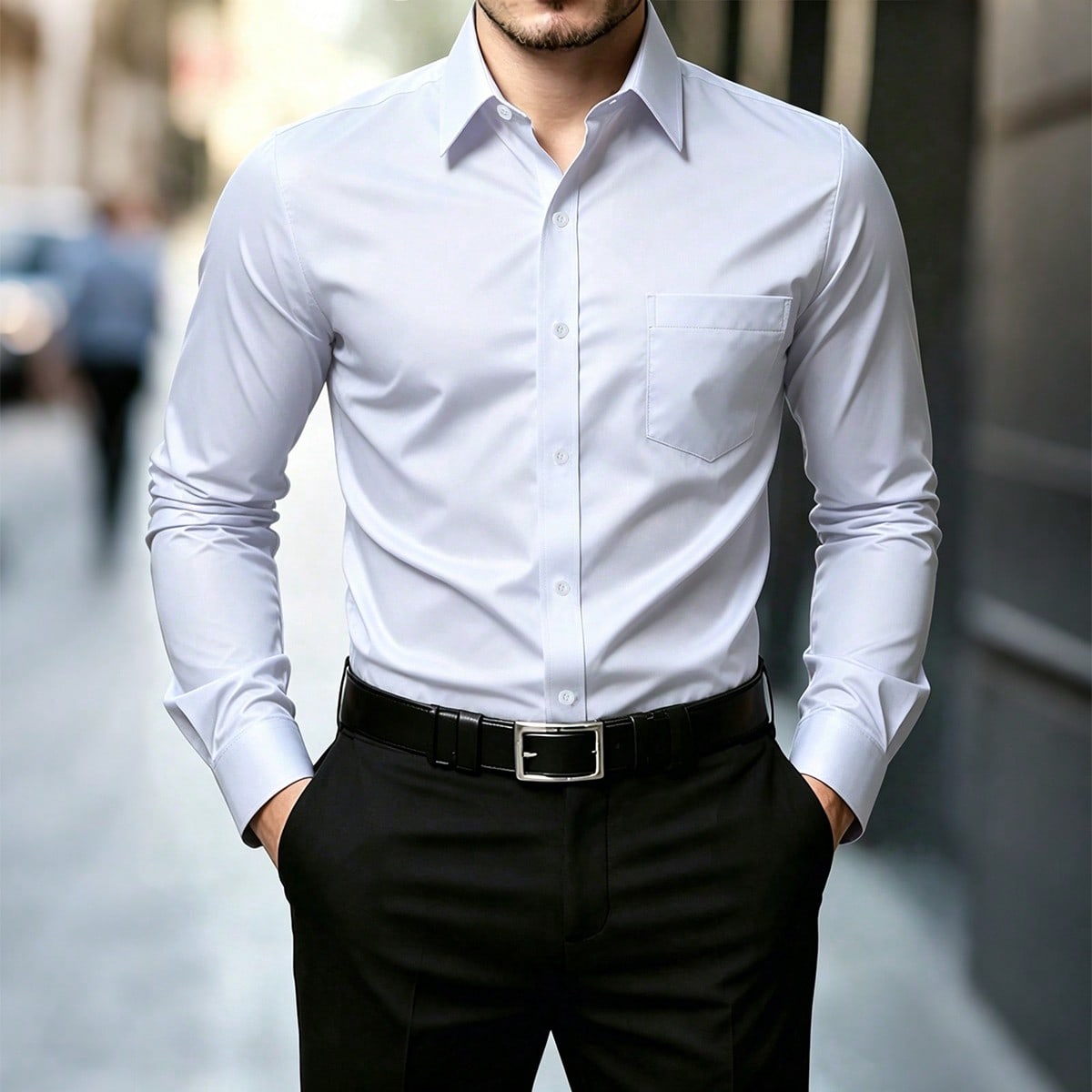 Camisa de manga larga de unicolor versátil y casual para hombres, para ir al trabajo, formal, para ceremonias