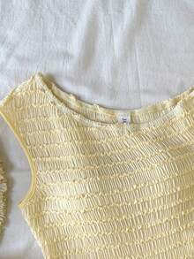 SHEIN Teen Girl Cute Summer Light Yellow Textured T-Shirt And Shorts Set,Comfortable Casual Holiday Beach Vacation Hawaii Outfit,Summer Party Photo Shoot - Yellow - View 5