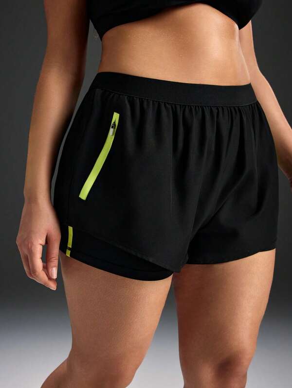 Powerista Plus Size Women Casual Zipper Pocket Sports Shorts