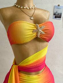 Soleia Women's Gradient Hollow-Out Bandeau Mini Dress, Suitable For Beach & Holiday In Summer - Multicolor - View 4