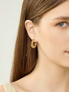 MOTF PREMIUM Pendientes de metal con baño de oro de 18 quilates con diseño de fritillaria blanca de estilo simple y elegante - Amarillo Oro - Ver 7