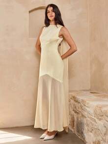 Enchnt Summer Romantic Women's Yellow Satin Backless Sleeveless Maxi Dress,Sweet&Elegant Dresses For Wedding, Vacation&Party&Date&Easter&Social&Going Out, Bridal Shower Dresses,Summer Outfit Women,Summer Dresses For Women - Light Yellow - View 6