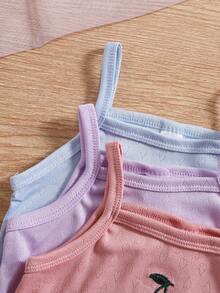 SHEIN [3-Piece Set] Young Girl's Spring/Summer Camisole, Shorts, Embroidered Bow Camisole & Shorts Underwear Set (Random Color) - Multicolor - View 6
