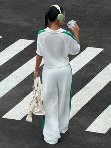SHEIN Muchic 2pcs/Set Women Knight Pattern Short Sleeve T-Shirt And Pants, Casual Outfit - White - View 2