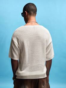 NobleFwd Camiseta de punto de manga corta y color liso casual para hombre - Beis - Ver 2