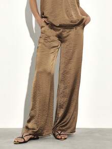 Women Halter Neck Cross Back Top Wide Leg Palazzo Pants Two Piece Coord Set Outfit Summer Lounge Casual Matching Set - Brown - View 5