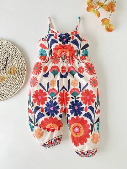 SHEIN Baby Girl Floral Print Casual Jumpsuit