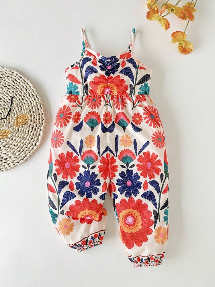 Bộ áo liền quần in hoa cho bé gái, kiểu dáng thường ngày. - Nhiều màu - Xem 1