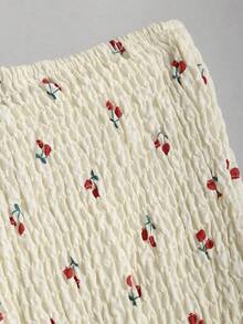 SHEIN Sweetro Cherry Print Bustier Waist Ruffle Hem Dress - Apricot - View 6