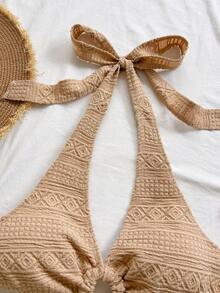 Soleia Backless Halter Jumpsuit For Beach Vacation - Khaki - View 4
