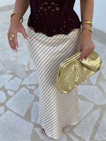 Aloruh Women's Elegant Low Waist Striped Print Fishtail Skirt