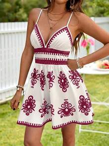 KARISMINA Print Sleeveless Dress For Women, Spring/Summer Golf White Sexy - Redwood - View 4