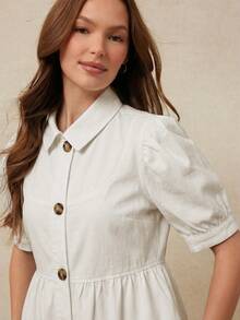 WESTFADE 翻领纽扣短袖荷叶边下摆棉混纺牛仔上衣，乡村西部风格，适合夏季牛仔女郎纳什维尔音乐会穿着 - 米色 - 查看 4