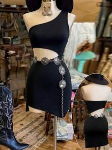 Đầm ôm sát màu đen khoét rỗng kiểu quây ngực - màu đen - Xem 1
