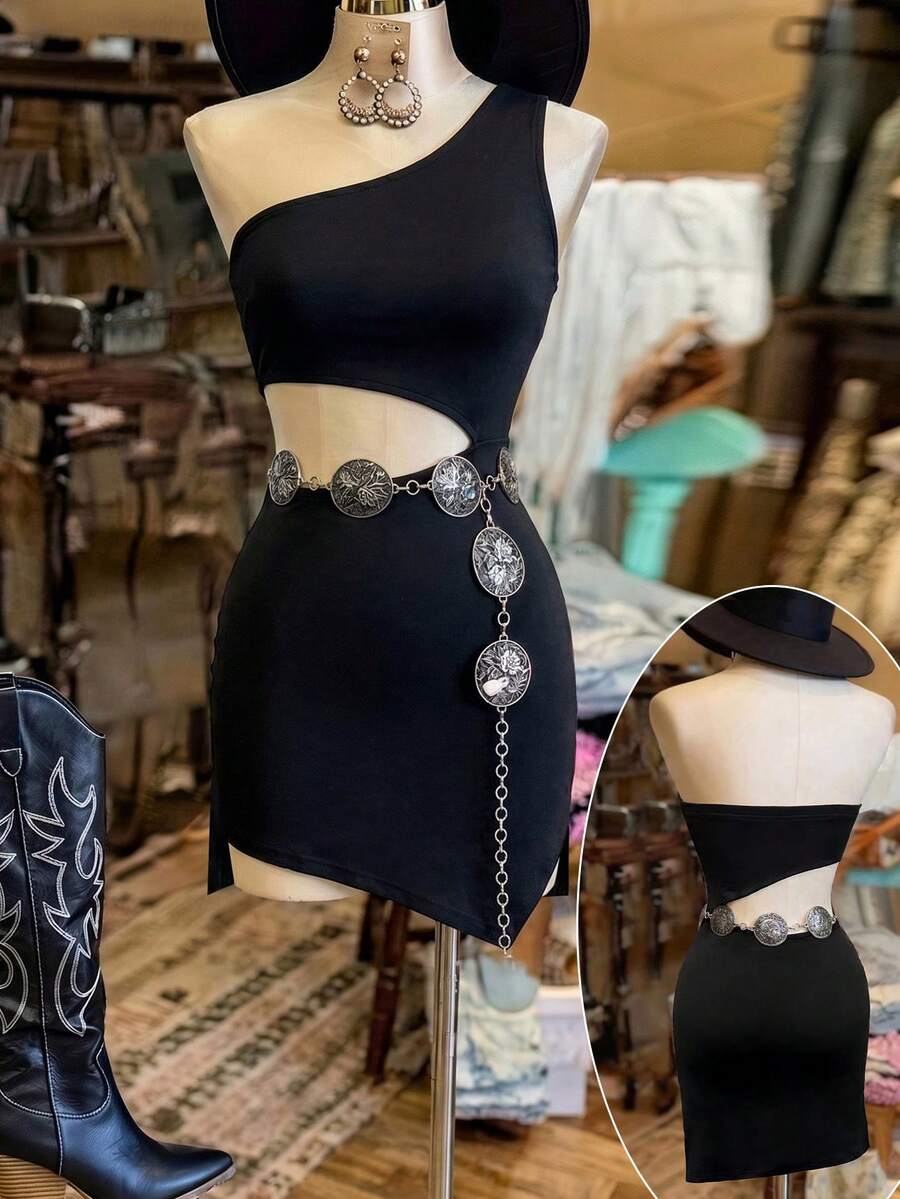 Đầm ôm sát màu đen khoét rỗng kiểu quây ngực - màu đen - Xem 1
