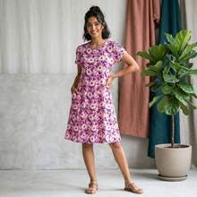 Vestido Midi con Estampado Botánico Floral corte A - Morado - Ver 2