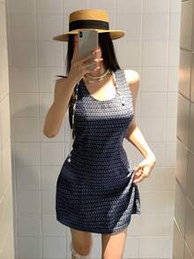 Joudiya Women's All-Over Print Round Neck Sleeveless Casual Denim Dress For Summer - Medium Wash - View 8