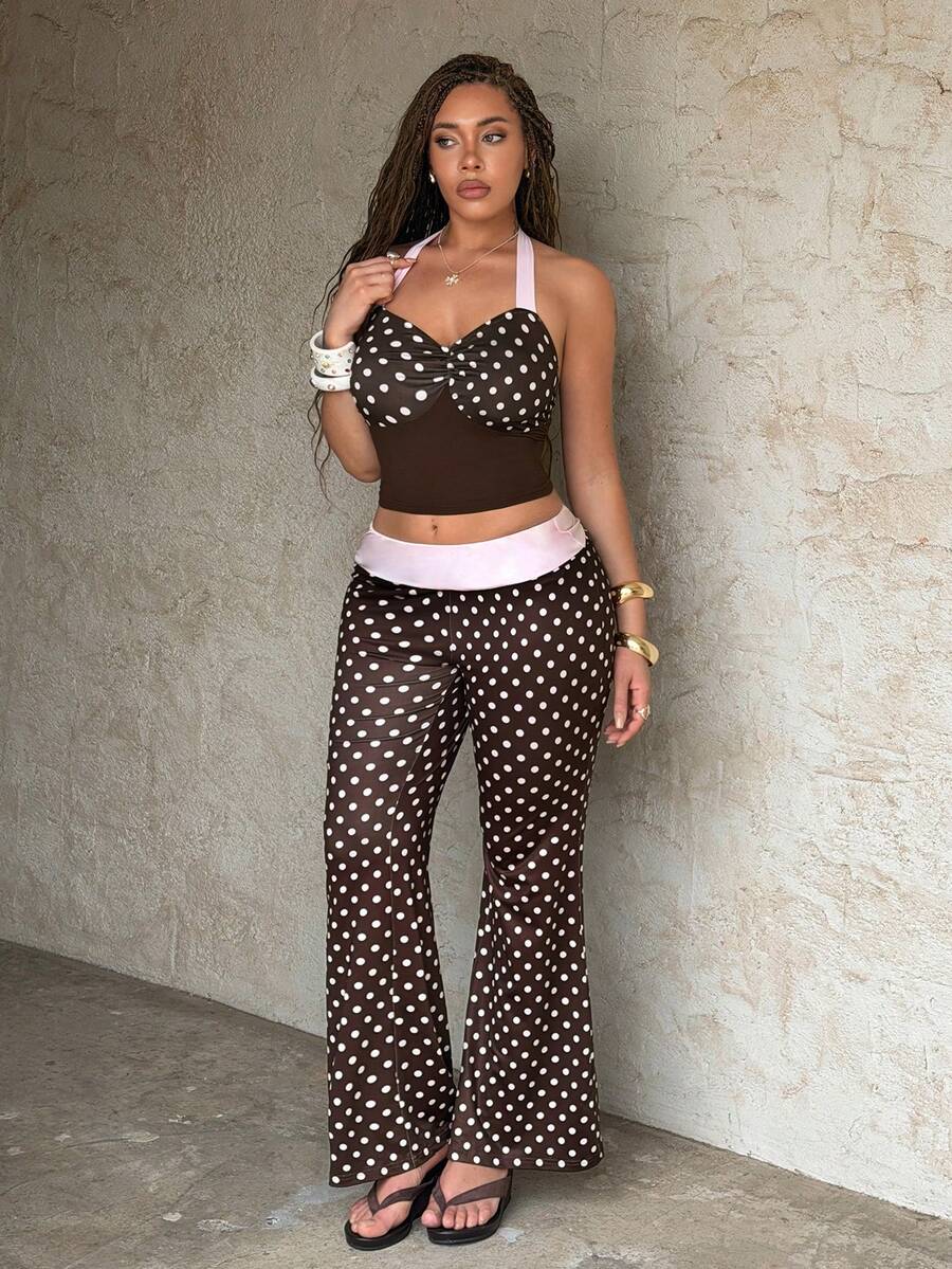 Rustia 棕粉色波浪纹性感露背无袖上衣+裤子套装，街头风，春夏穿搭，演唱会穿搭，夜店穿搭，约会穿搭，优雅穿搭，舞会礼服穿搭，舞蹈穿搭，女士生日穿搭，派对必备，圣诞节穿搭，情人节穿搭，大学/返校季穿搭，假日/度假穿搭 - 彩色 - 查看 1