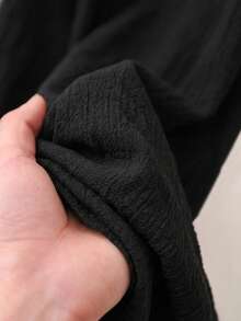 CosyJoli Quần ống rộng bằng cotton trơn màu dành cho nữ cỡ lớn, kiểu dáng thường ngày, có dây buộc eo. - màu đen - Xem 2