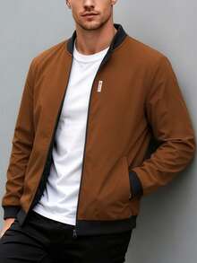 EGENSIO Men's Fashionable Casual Zipper Jacket - Brown - View 3