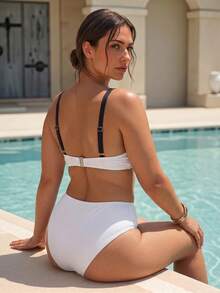 Swim Chiccia Plus Size Women's Summer Beach Contrast Color Sexy Bikini Swimwear Set - Multicolor - View 4