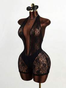 Mistrie 夏季女士性感蕾丝黑色连体裤 - 黑色 - 查看 3