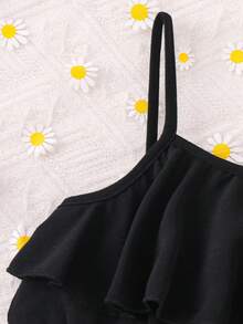 SHEIN Bộ áo liền quần không tay in hoa dễ thương cho bé gái, thích hợp cho mùa hè. - màu đen - Xem 5