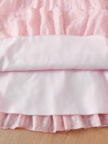 SHEIN Vintaside Kids 女童优雅公主吊带提花刺绣双层荷叶边宽松公主裙，适合度假、旅行、派对、送礼、春秋季穿着 - 粉色 - 查看 11