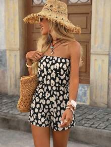 Brillora 女士豹纹吊带连体裤，度假装 - 黑色 - 查看 5