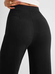 Women's Casual Solid Color Wide Leg Pants - Black - View 2