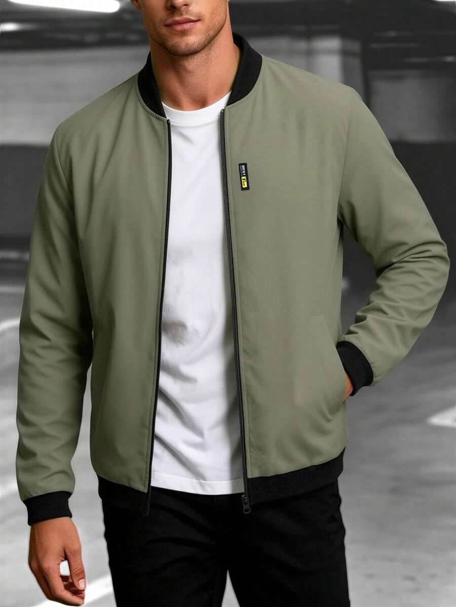 Manfinity Homme Men's Contrast Color Minimalist Casual Long Sleeve Jacket - Khaki - View 1