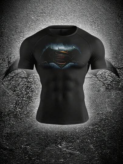 BATMAN X SHEIN RISE LYT Men's Minimalist Printed Round Neck Short Sleeve Sports T-Shirt