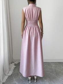 Selianne Vestido largo sin mangas de estilo francés elegante para mujer, diseño sofisticado, sensación de gracia de alta calidad, adecuado para el trabajo, los viajes, las vacaciones, el estilo callejero, un elemento esencial de la moda de verano, diseño de nicho, vestido largo versátil - Rosa - Ver 2