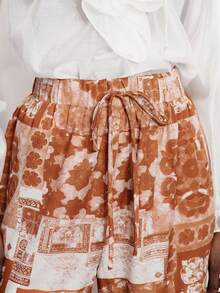 Aveloria Modichic Women's Trousers Wide Leg Lightweight Woven Fabric Elastic Drawstring Waist Bohemian Vacation Style Brown Vacation Summer Career Women Printed Boho Floral Pattern Women's Pants Vacation Outfits Women Summer Holiday 25-35°C - Multicolor - View 2