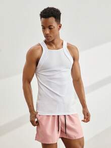 Driftmere 2 Packs Men's Solid Ribbed Casual Versatile Tank Top Ribbed Tank Top Pink And White Tank Tops Tank Tops Pack Square Neck Tank Top - Multicolor - View 8