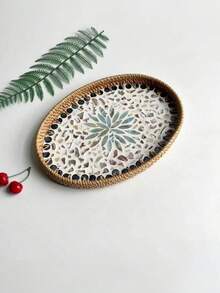 Handmade Natural Woven Rattan Seashell Shaped Tray Boho Decorative Jewelry Tea Storage Organizer Multipurpose Shell Tray For Bedroom Living Room Vanity - Yellow - View 9