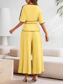 EMERY ROSE Elegant Women's Color Block Minimalist 2 Pieces Set For Daily Wear - Yellow - View 2